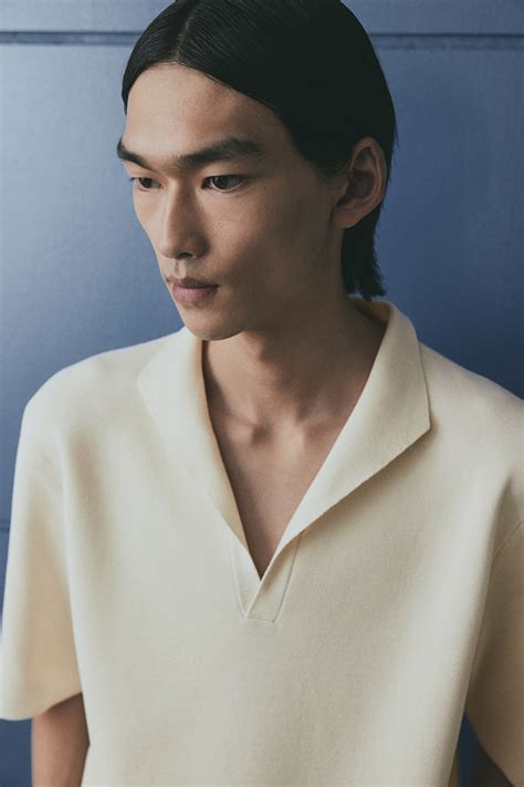 Regular-Fit V-Neck Polo Shirt - Cream - Men | H&M US