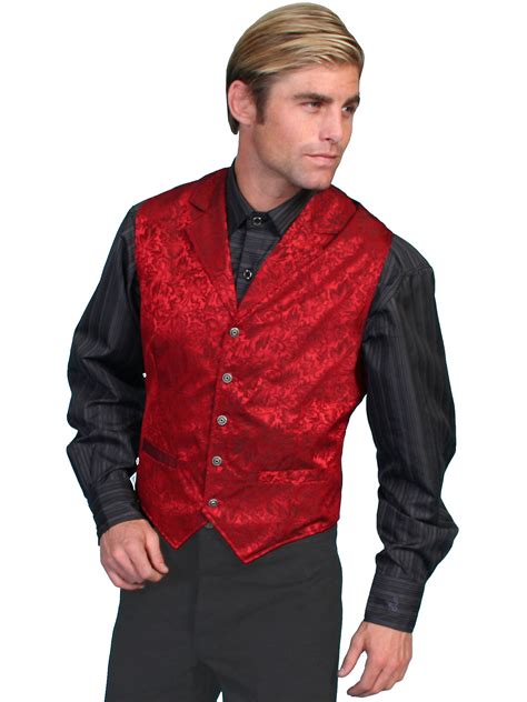 Pungo Ridge - Men's WAH MAKER Single Breasted Tooled Silk Vest - Red ...