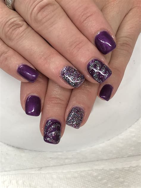Purple and glitter gel nails | Glitter gel nails, Gel nail designs, Nails
