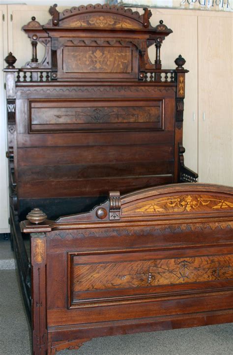 ANTIQUE BED EASTLAKE STYLE WALNUT w/burl inlays 1800's w/VANITY DRESSER ...