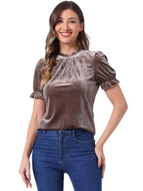 DARING DIVA Women's Ruffle Collar Shirt Velvet Tops Blouse XL Light ...