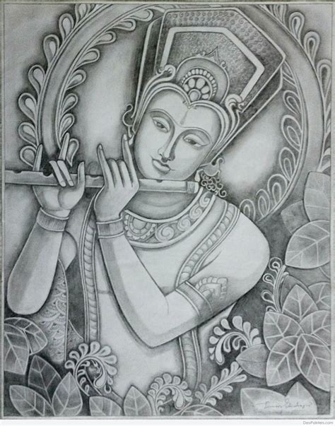 Wonderful Pencil Sketch Of Lord Krishna - Desi Painters