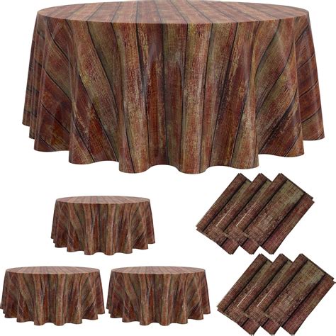 Oudain Wood Grain Round Tablecloth 84 Inches Plastic Wood Table Cloth ...