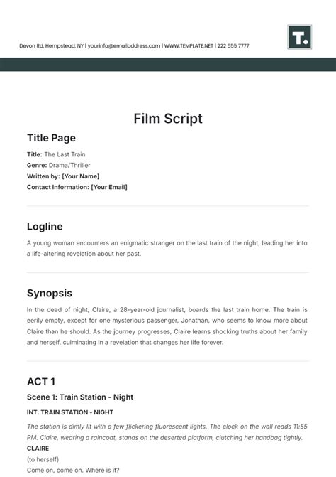 Free Shooting Script Template to Edit Online