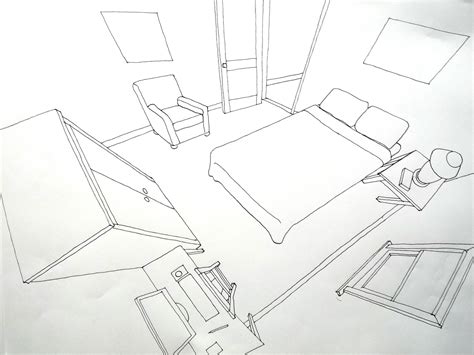 3-Point Perspective Drawing of a Bedroom