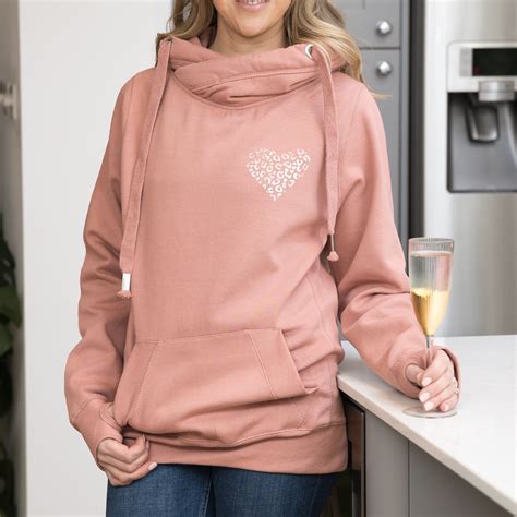 Rose Gold Leopard Heart Pink Cowl Neck Hoodie | Betty Bramble