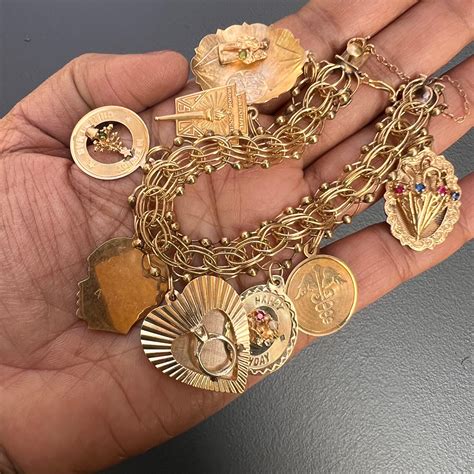 1960s Retro 14kt Gold Charm bracelet 8 Charms For Sale at 1stDibs ...