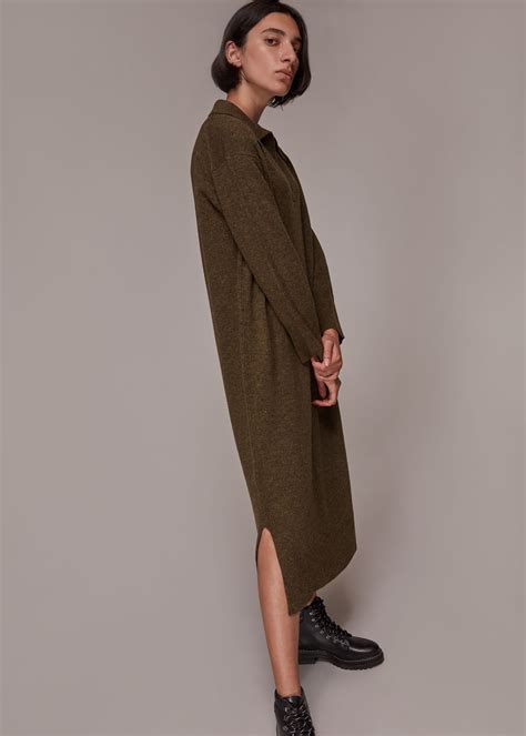 Khaki Collar Midi Knit Dress | WHISTLES