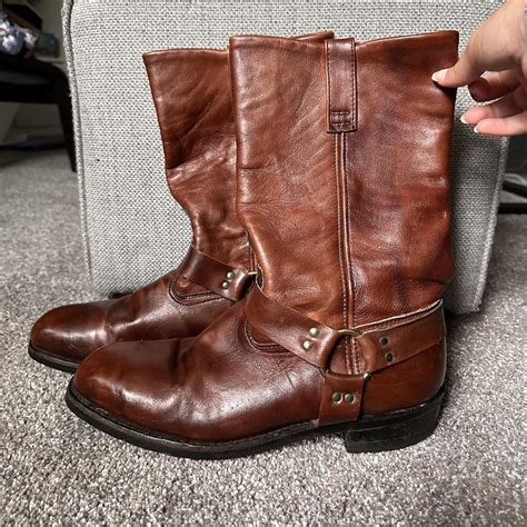 Brown leather motorcycle boots Size: women's... - Depop