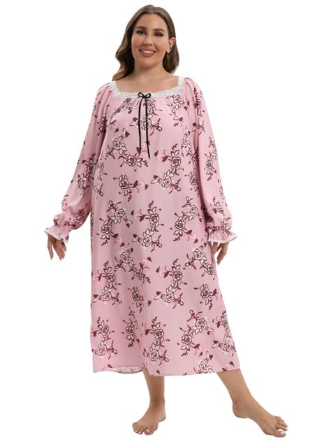 Sunsent Women's Plus Size Nightgown Floral Printed Long Loungewear ...