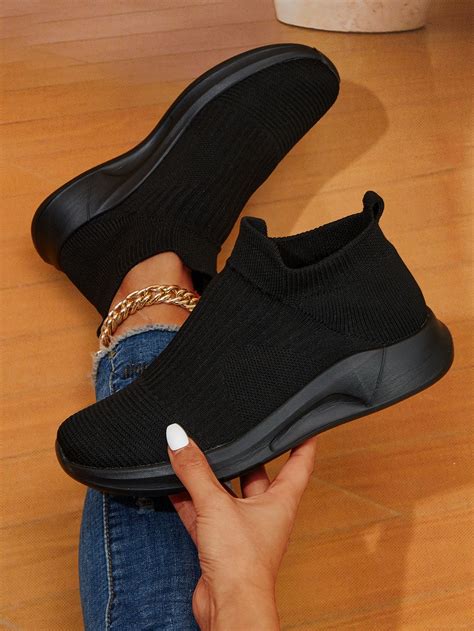 Women Black Slip On Sneakers Sporty Outdoor Fabric Running Shoes in ...