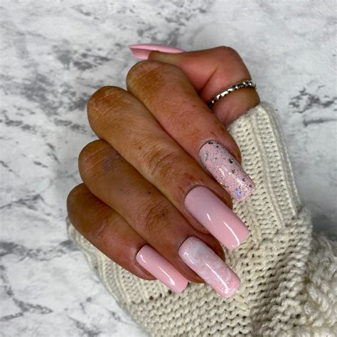 Light Pink Glitter Acrylic Nails at Jessica Bullard blog