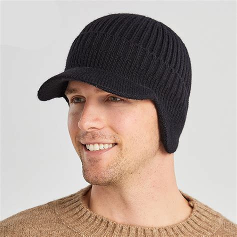 Winter Fleece Line Beanie Knit Hats with Ear Flaps for Men Women,Warm ...