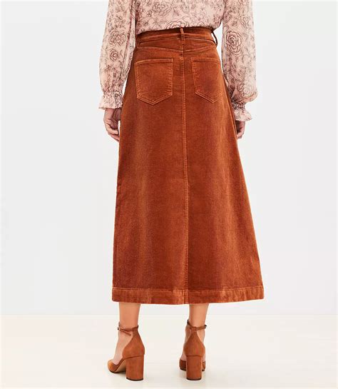 Corduroy Front Slit Midi Skirt