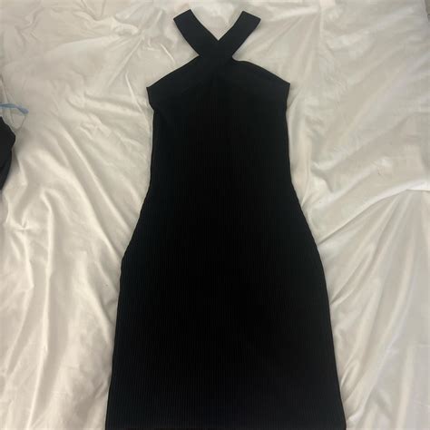 aritzia black cross neck mini dress - Depop