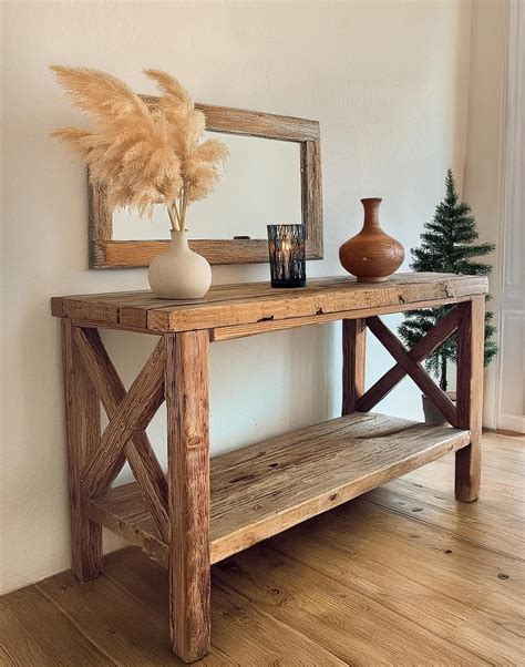 Rustic Farmhouse Console Table - Handmade Solid Wood Live Edge Hallway ...