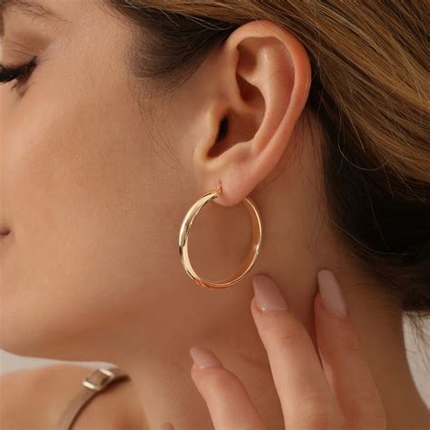 14k Large Gold Hoop Earrings 35MM – Ferkos Fine Jewelry