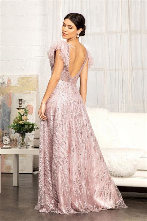 Mauve Long Formal Sleeveless Feather Prom Dress │ The Dress Outlet for ...