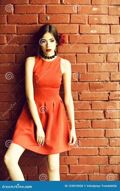 Spanish Woman with Fashionable Makeup and Rose Flower in Hair Stock ...