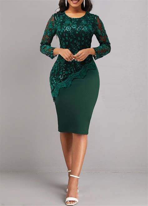 Round Neck Lace Green Bodycon Dress | Classy short dresses, Office ...