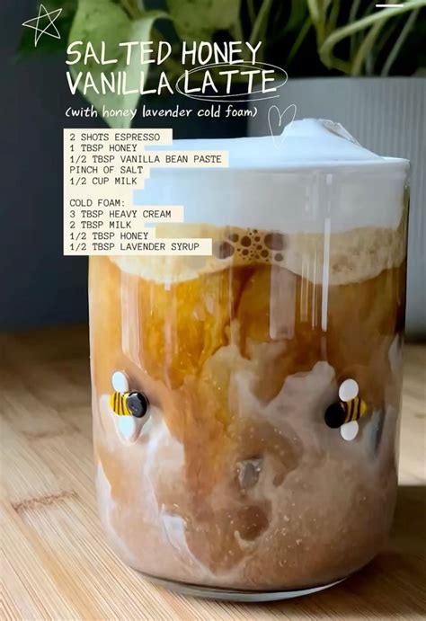 Salted honey vanilla latte with honey lavender cold foam | Cold coffee ...