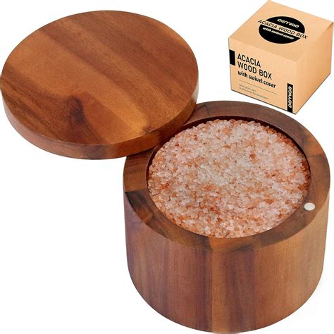 Amazon.com: Acacia Salt Cellar 9 Ounces Capacity, Wood Salt & Spice Box ...