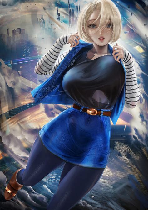 Bakrunner : Android 18, Dragon Ball Z, anime jenter, 2D, kunstverk ...