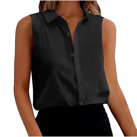 cfhntfmh Womens Sleeveless Button down Shirt Collared Loose Work Blouse ...