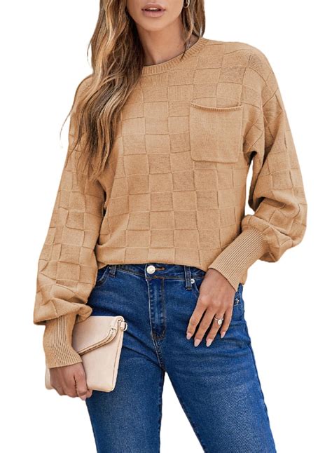 Eytino Pullover Sweaters for Women Oversized Sweater Casual Crewneck ...