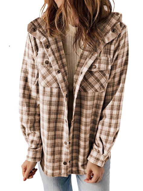 SHINE UP Flannel Shacket Jacket for Women Plaid Shirts Long Sleeve ...