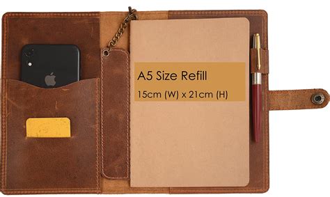 TheAntiq A5 Leather Notebook Cover, Refillable Journal Cover with Pen ...