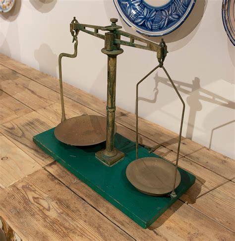 Spanish, Bronze Balance Scale with Green Painted Wooden Stand For Sale ...