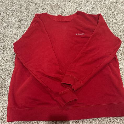Columbia red and white crewneck sweatshirt -size... - Depop