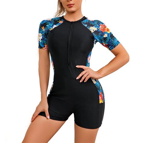 IBTOM CASTLE Women's One Piece Rash Guard Swimsuit UV Protection Floral ...