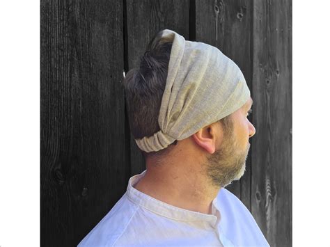 Linen Men Head Scarf With Elastic, Natural Linen Wide Men Head Scarves ...