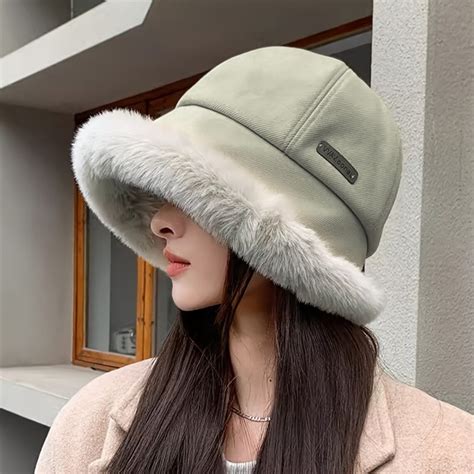 Faux Fur-trimmed Winter Bucket Hat for Women, Cotton Bucket Hat, Cloche ...
