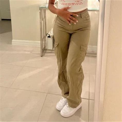 SHEIN Women's Khaki Trousers | Depop