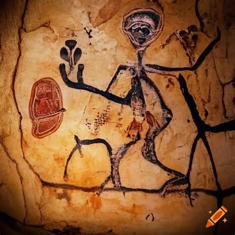 Pre historic cave art showing ufo's and aliens creating man on Craiyon