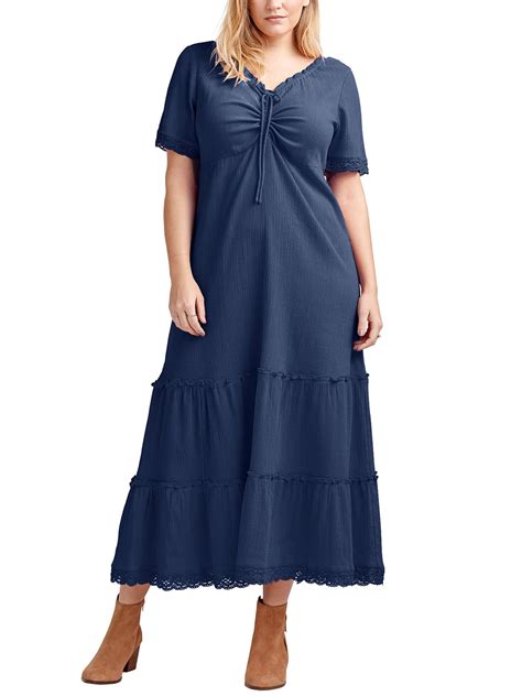 Ellos - - Ellos ASSORTED Crinkle Cotton Gauze Tiered Maxi Dress - Plus ...