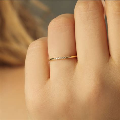 Thin Simple Diamond Gold Ring, Natural Diamond Ring, Tiny Ring ...