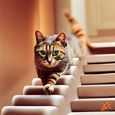 Cat walking up the stairs on Craiyon