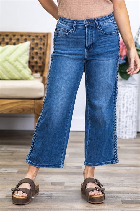 Judy Blue Braid Detail Crop Wide Leg Jeans · Filly Flair