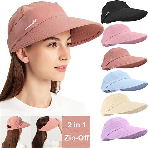 Ponytail Sun Hats for Women, 2 in 1 Zip-Off Uv Protection Wide Brim ...