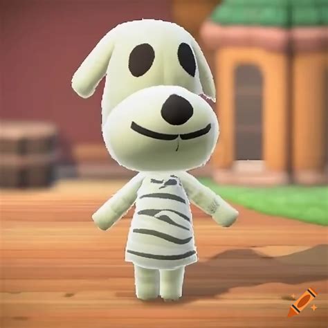 A dog villager named Lucky dressed as a mummy in Animal Crossing on Craiyon