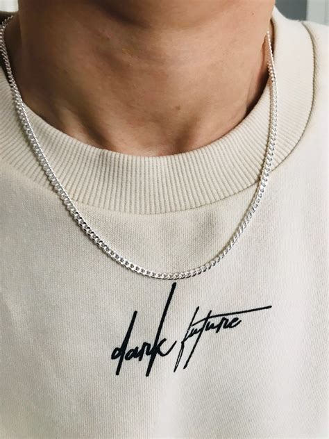 Popular style Diamond Cut Short Solid Sterling Silver necklace for men ...