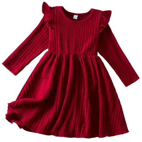 Huesdet Girls Dresses Long Sleeve Crewneck Tiered A Line Midi Dress ...
