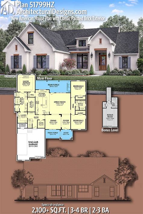 Plan 51799HZ: New American House Plan with Classic Painted Brick ...
