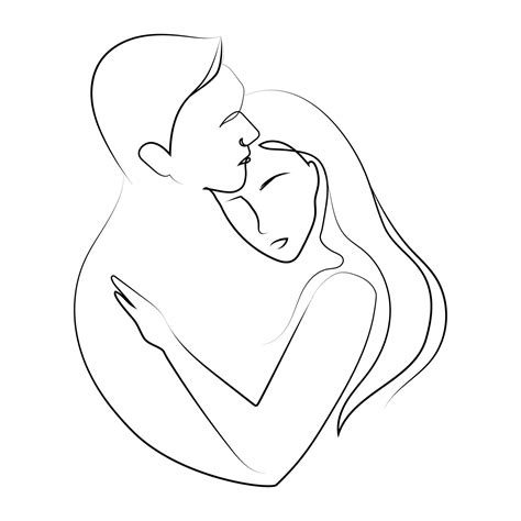 Line Art Men and woman hugging,Minimal Face Vector illustration,black ...