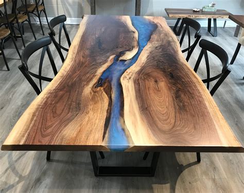 Epoxy Live Edge Table "Custom Handmade Live Edge Epoxy Resin Dining