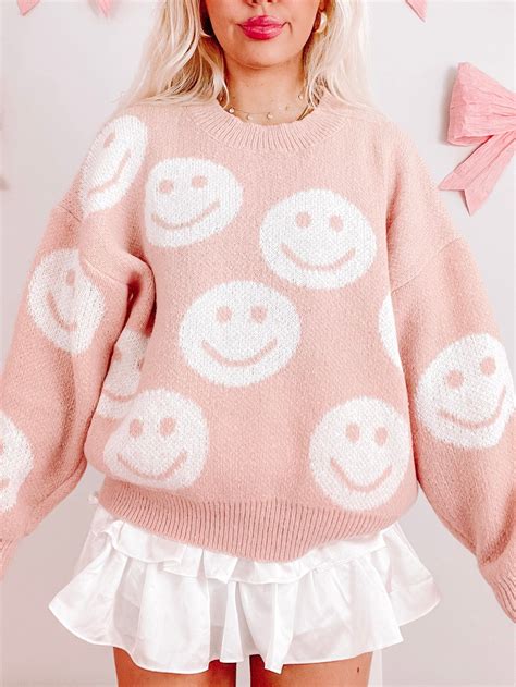 Miles of Smiles Light Pink Smiley Face Sweater | Sassy Shortcake | Cute ...